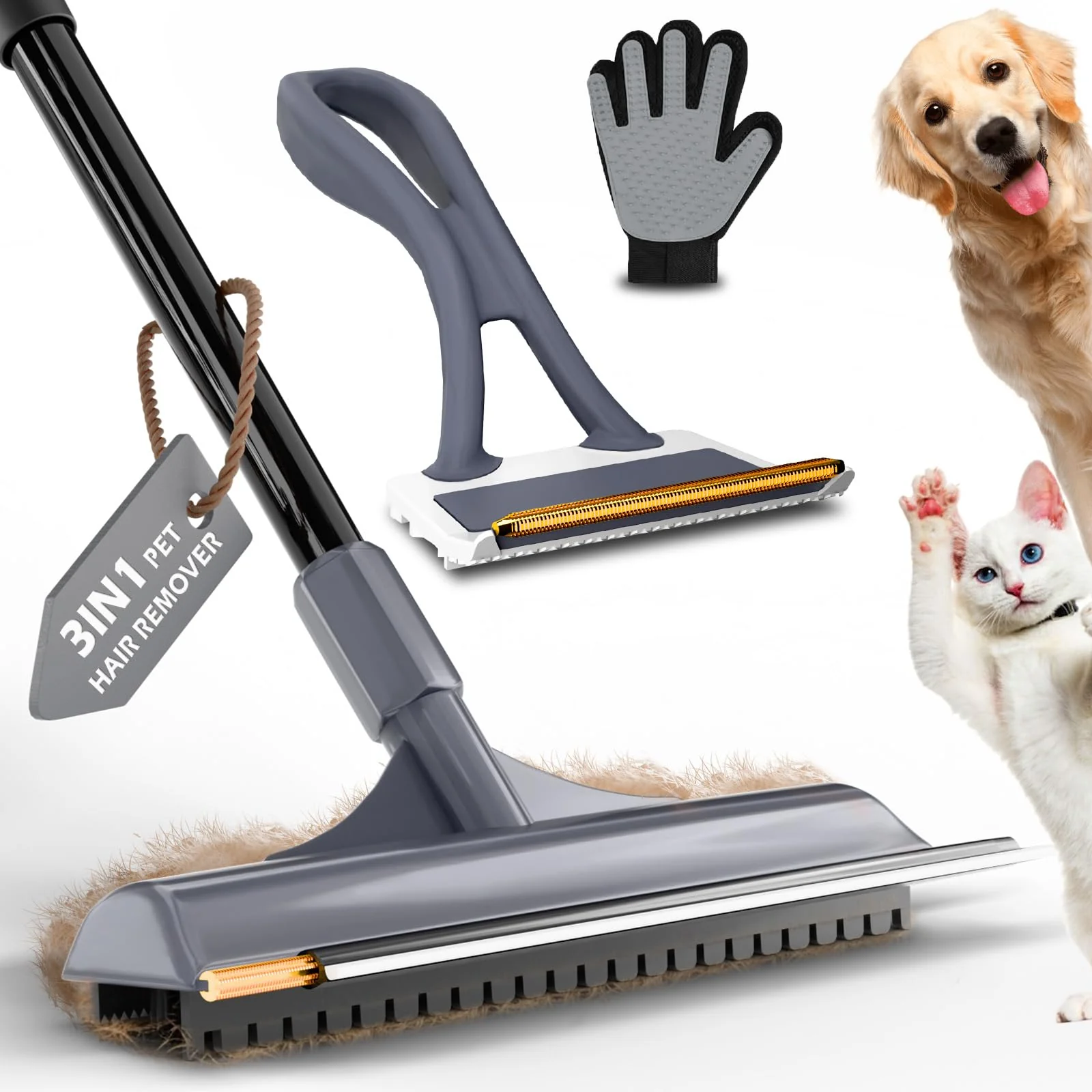 Smart Leishiyen Carpet Rake 3-in-1 Pet Hair Remover with 58-inch Adjustable Handle First-Class