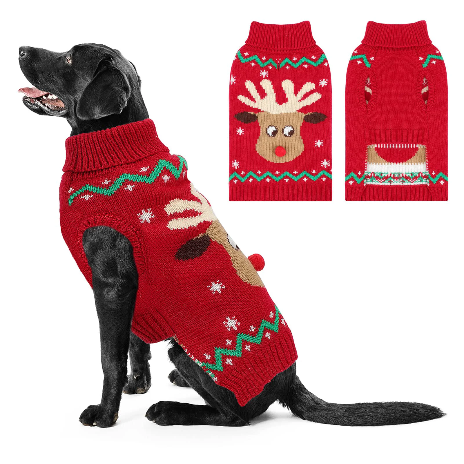 Eco-Friendly HUMLANJ Christmas Dog Turtleneck Sweater with Leash Hole – Festive Puppy Knitwear for All Sizes Proven