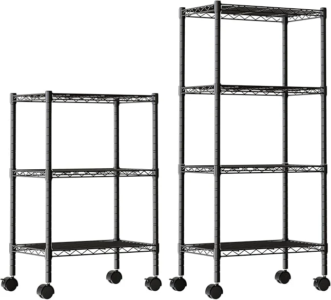 Eco-Friendly DUMOS 2 Pack 3Tier 4Tier Metal Shelving Heavy Duty Shelves Wire Shelving Unit with Removable Wheel Casters Shelves Organizer for Bathroom Garage Living Room Kitchen Pantry LaundryAbout ThisOverview Sophisticated