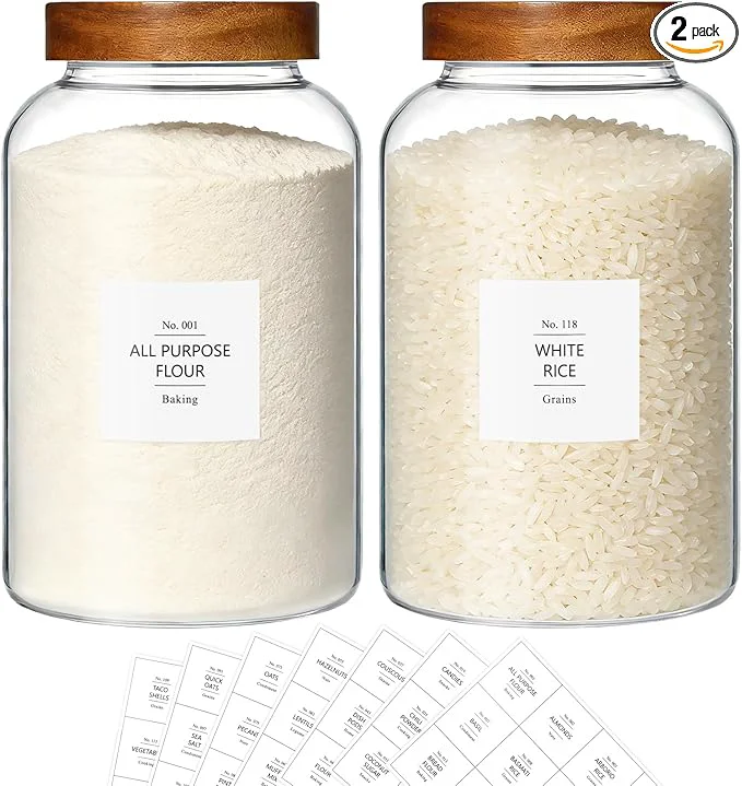 Premium Material KEYWING 1 Gallon Large Glass Jars With Airtight Lid 2Pcs Glass Food Storage Containers With Lids Flour Rice Contianers for Pantry Kitchen Organization Egg Cookie Sugar Ce 128 oz 3800ml About ThisOverview Responsible