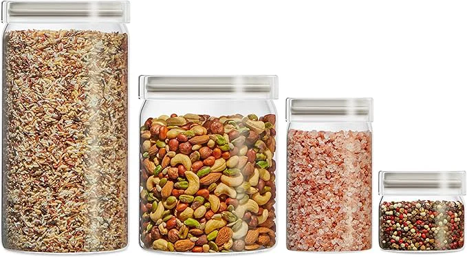 Classic Pyrex 4-Pack Glass Canister Set – Dry Food Storage Containers with Lids for Kitchen and Pantry OrganizationAbout ThisOverview Trusted