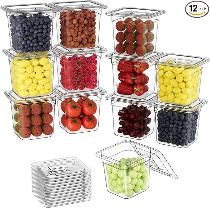 Eco-Friendly 1 6 6” 12 Pack Plastic Food Pans With Lids Clear Food Pan Commercial Stackable Polycarbonate zer-Safe for Fruits Vegetables Restaurant KitchenAbout ThisOverview Elegant