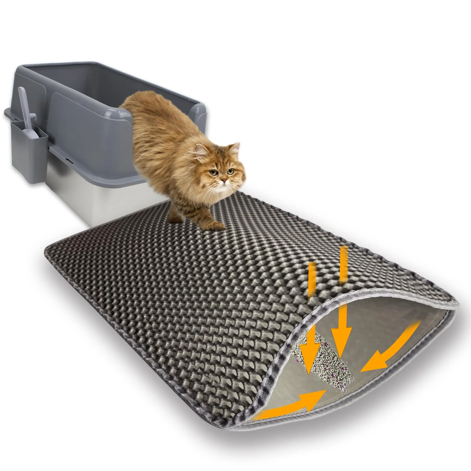 Professional Flasidu Cat Litter Box Mat – Double Layer Trapping Mat Waterproof Easy-Clean Gray 30x22in Environmentally Friendly