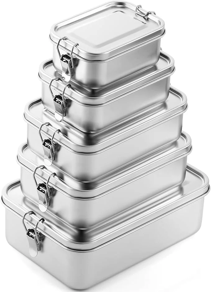 Exclusive Umigy 5 Pcs Stainless Steel Food Containers 550 850 1200 1400 2400 ml Metal Bento Lunch Box Stainless Steel Food Storage Containers Lockable Clips to Leak Proof Reusable Dishwasher Snack BoxesAbout ThisOverview Selected