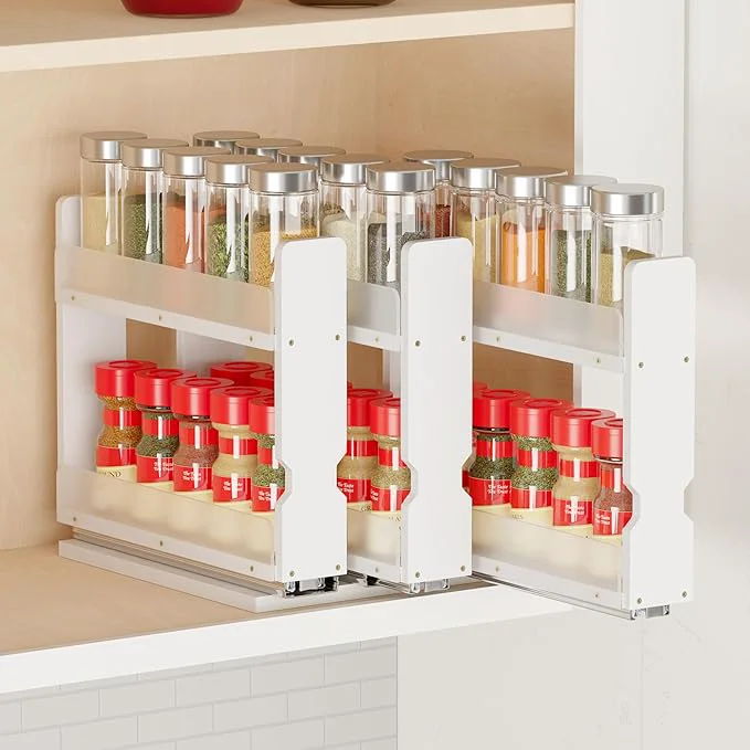 Easy-to-Use SpaceAid Bamboo Pull Out Spice Rack Organizer for Cabinet Heavy Duty Slide Out Seasoning Kitchen Pantry Sliding Vertical Organization 7.6 Wide 3 Drawers 2 Wide 2-Tier WhiteAbout ThisOverview High-End