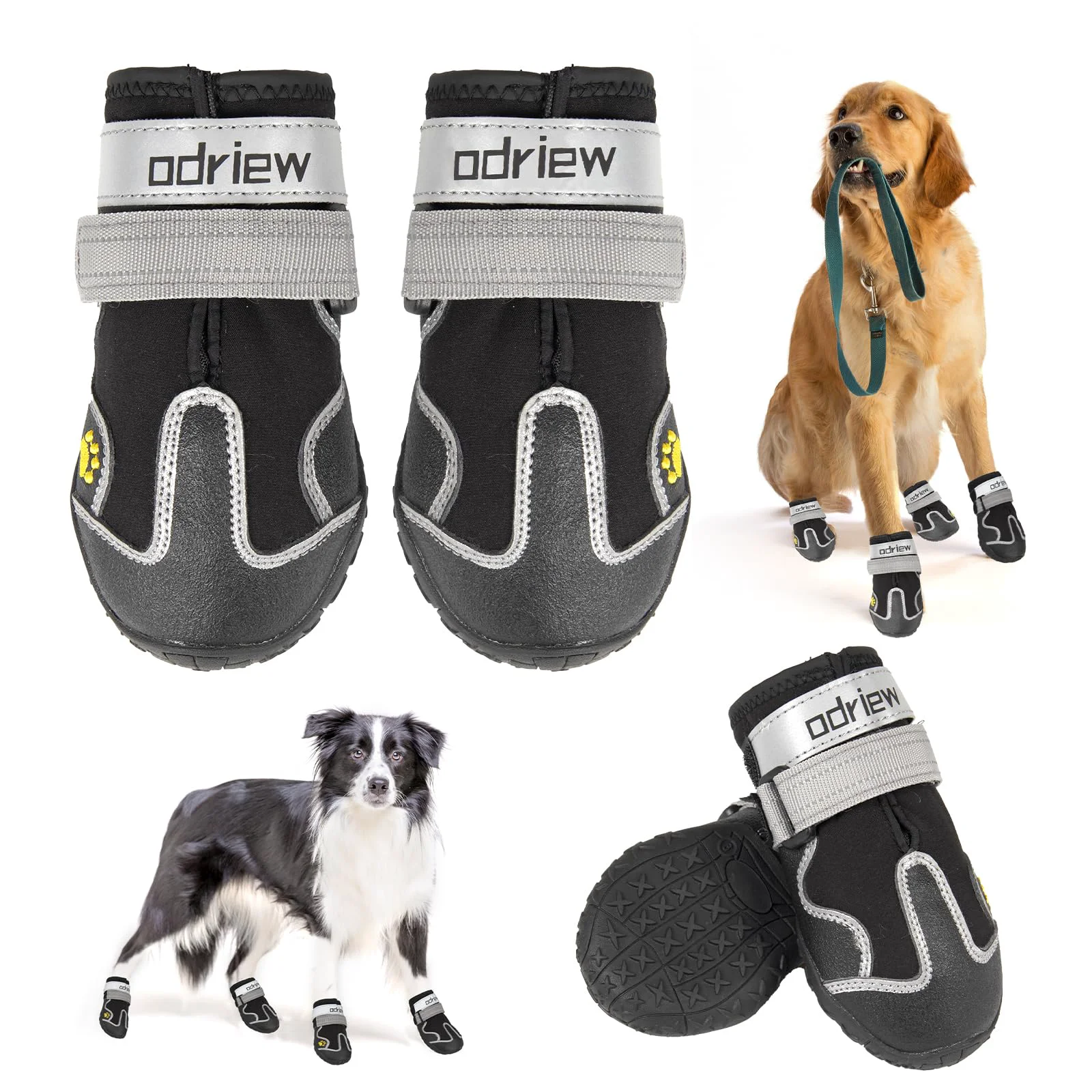 Eco-Friendly ODRIEW 4-Pack Dog Shoes for Large Medium Dogs — Reflective Anti-Slip Paw Protectors for Hot Pavement Rain Snow World-Class
