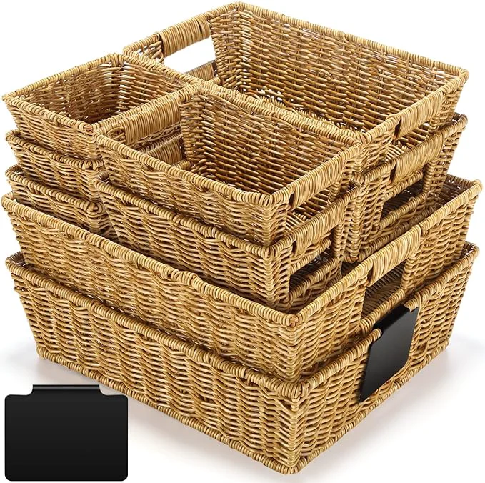 Reliable Marsui 9 Pcs Wicker Storage Baskets for Pantry Organization with Handle Labels Handwoven Multi-size Brown Small Organizer Baskets Storage Bins Container for Shelves Closet Toilet Christmas HolidayAbout ThisOverview Selected