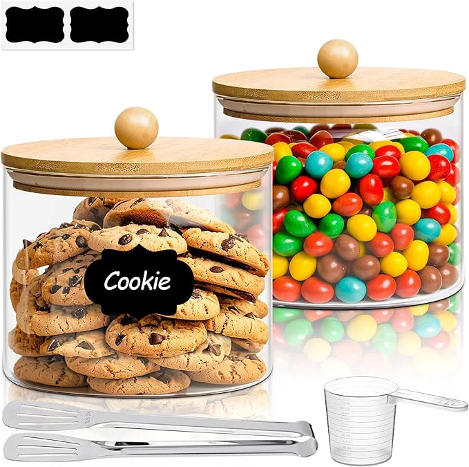 Fashionable ComSaf Half Gallon Cookie Jar Large Glass Jar with Lid Set of 2 1.8 Qt Glass Food Storage Containers Flour Sugar Storage Containers for Candy Ce Nuts Beans Canisters Sets for The KitchenAbout ThisOverview Convenient