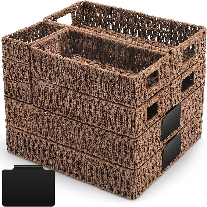 Sophisticated Marsui 9 Pcs Paper Rope Storage Baskets with Handle Labels Handwoven Multi-size Brown Storage Bins for Organizing Small Baskets Container for Shelves Closet Pantry ToiletAbout ThisOverview Long-Lasting
