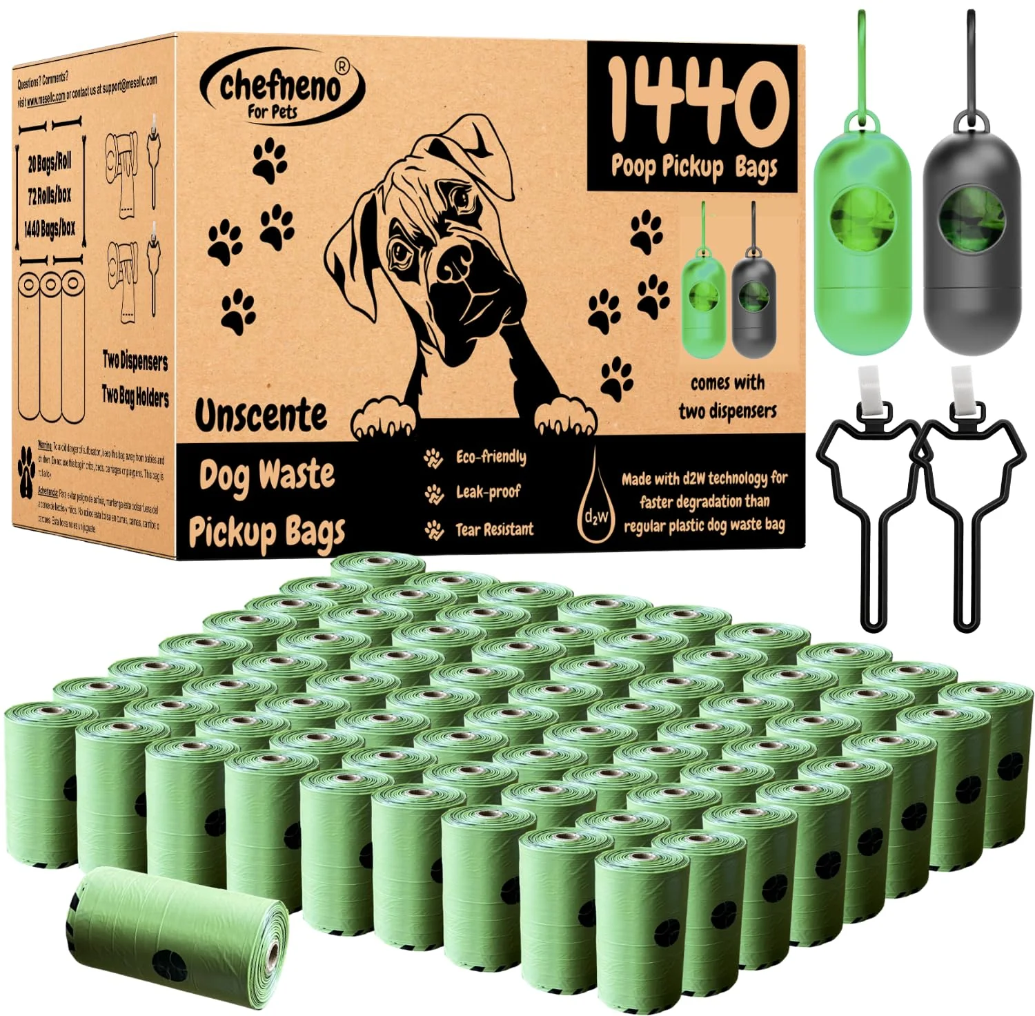 First-Class CHEFNENO Doggy Poop Bags Biodegradable with Dispenser — 1440 Bags 72 Rolls Unscented Elegant
