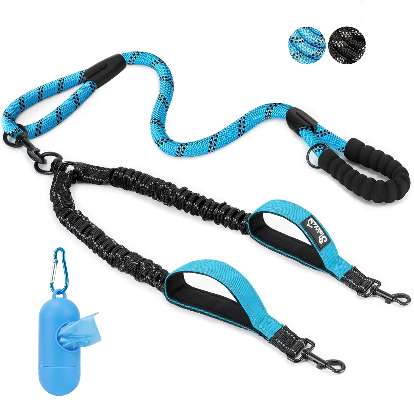 Long-Lasting SlowTon Double Leash for Two Dogs – 360° Swivel No-Tangle Reflective Padded Handles 25-150 lbs Professional