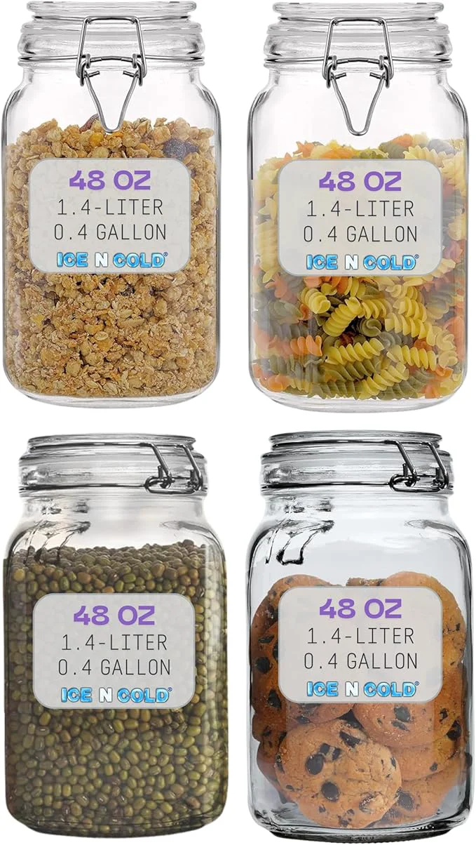 Contemporary Airtight Glass Storage Jars with Clamp Lid – Food Storage Containers with Rubber Gasket Seal – Pantry Kitchen Canisters for Dry Goods Coffee Sugar Pasta – 0.4L to 4L Sizes 4 25oz 0.75L About ThisOverview Stylish