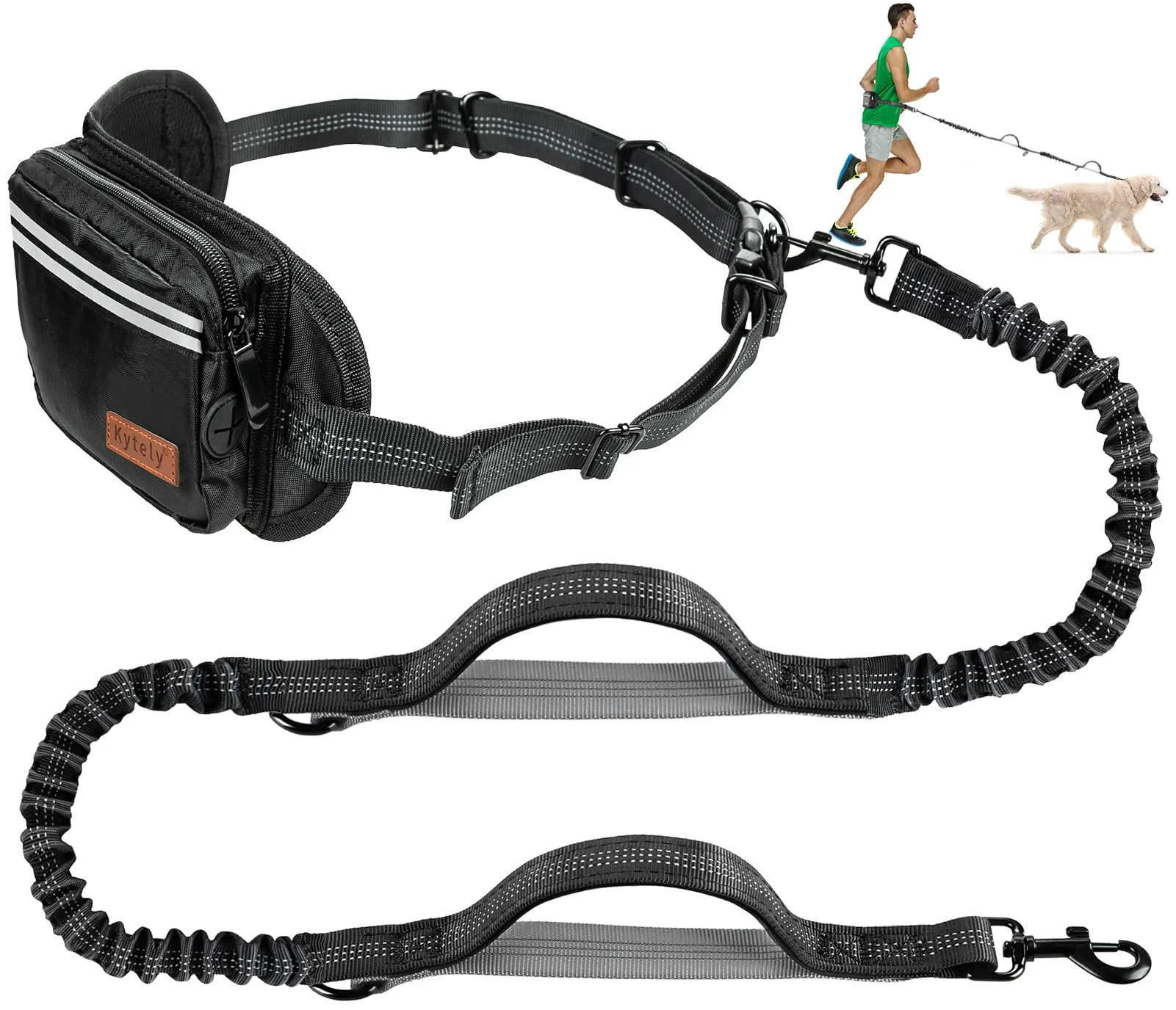 Specialty Kytely Hands Dog Leash with Zipper Pouch – Wide Padded Waist Belt Dual Handles High-Grade
