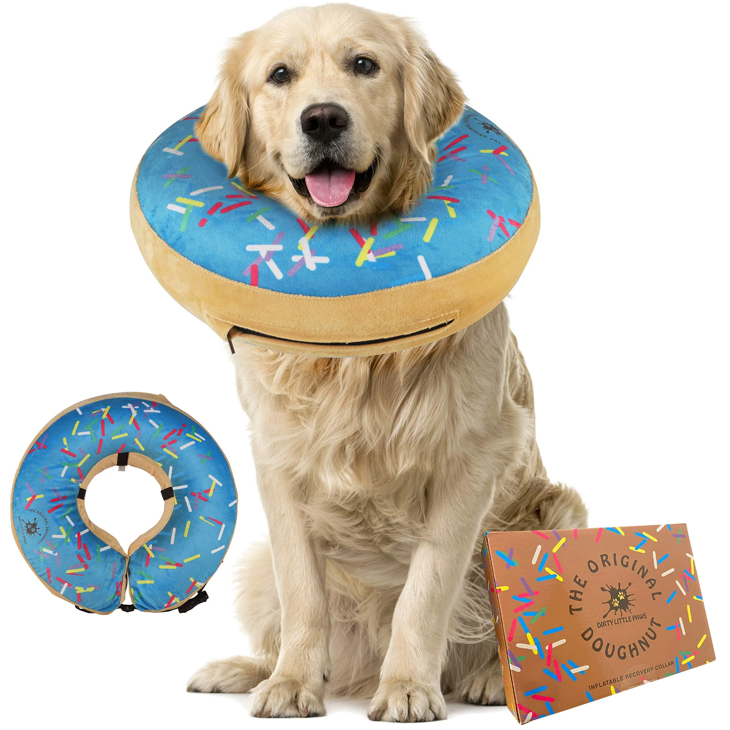 Reusable Dirty Little Paws Dog Donut Collar – Inflatable Cone for Large Dogs Blue Original Design