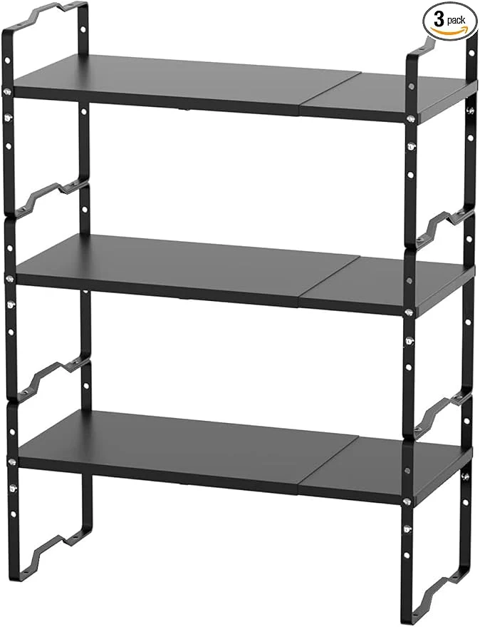 Innovative Expandable Shelf for Cabinet Organizer Adjustable and Stackable Spice Rack at Kitchen and Bathroom More Counter Countertop Cupboard Organization Pantry Storage LARGE 3PACKS BLACK About ThisOverview Fine Crafted