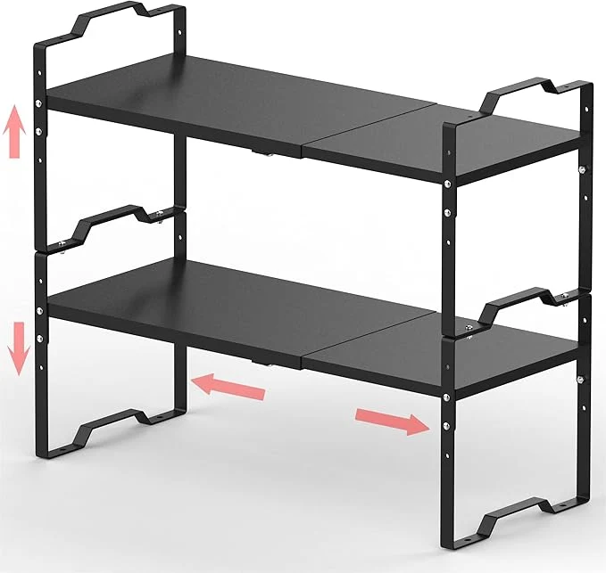 Comfortable Expandable Shelf for Cabinet Organizer Adjustable Stackable Spice Rack at Kitchen and Bathroom more Counter Countertop Cupboard Organization Pantry Storage MEDIUM 2PACKS BLACK About ThisOverview Smooth