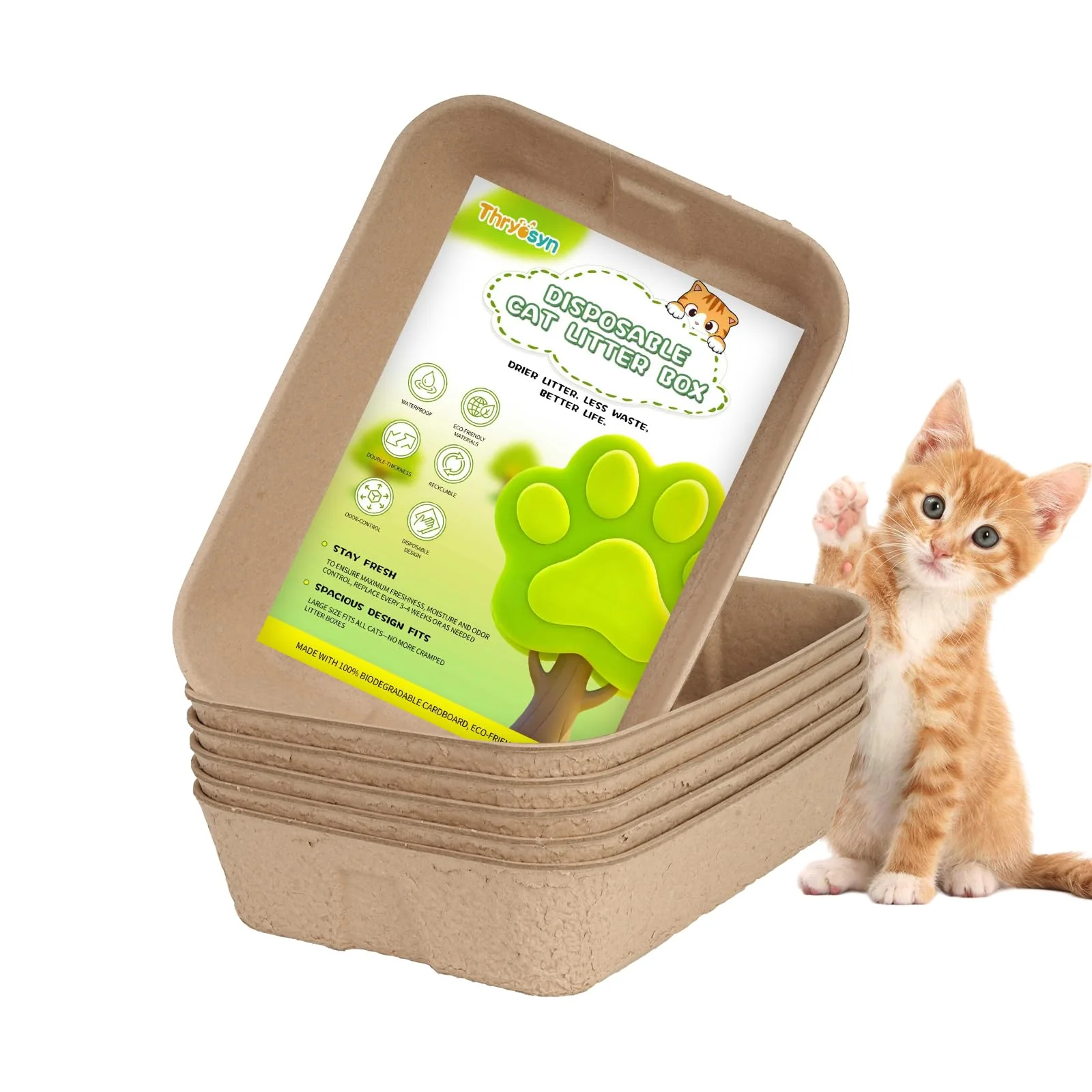 Flexible Thryosyn Disposable Litter Boxes for Cats Large — 4-Pack Leak-Proof Eco-Friendly Trusted