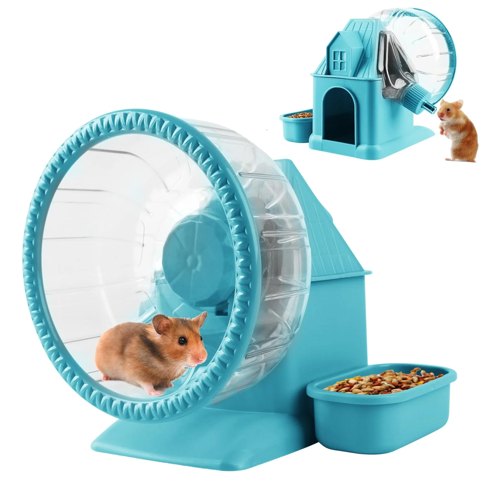 Functional Nature Ann 4 in 1 Silent Hamster Wheel Blue – Multifunction Running Wheel with Food Bowl Water Bottle Selected