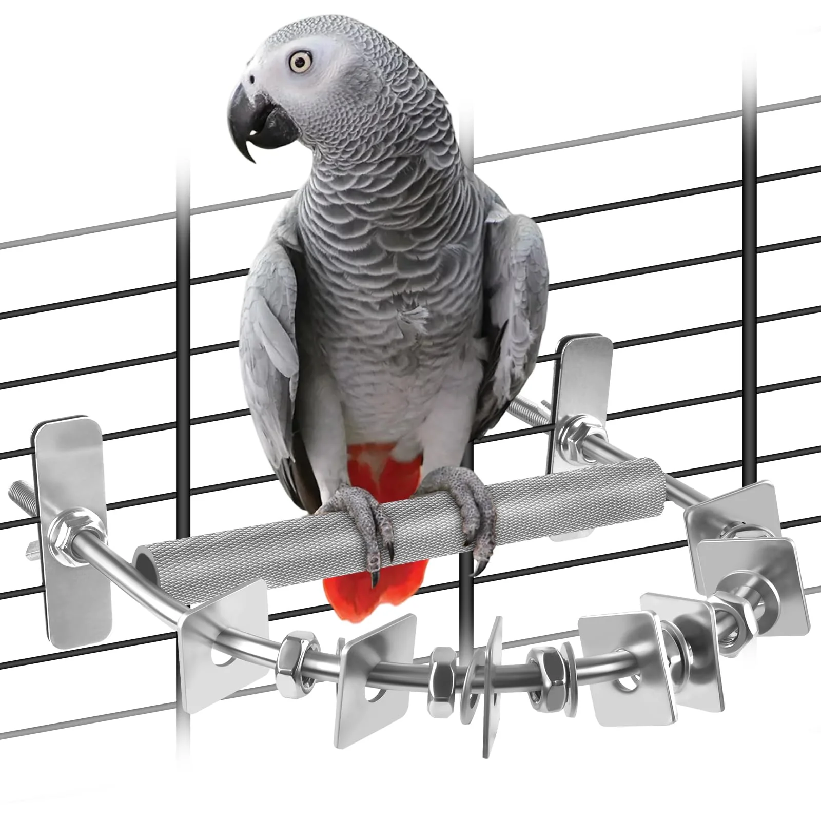 Modern DBNESS Bird Perch for Cage – Stainless Steel Parrot Perches with Chew Toys Original