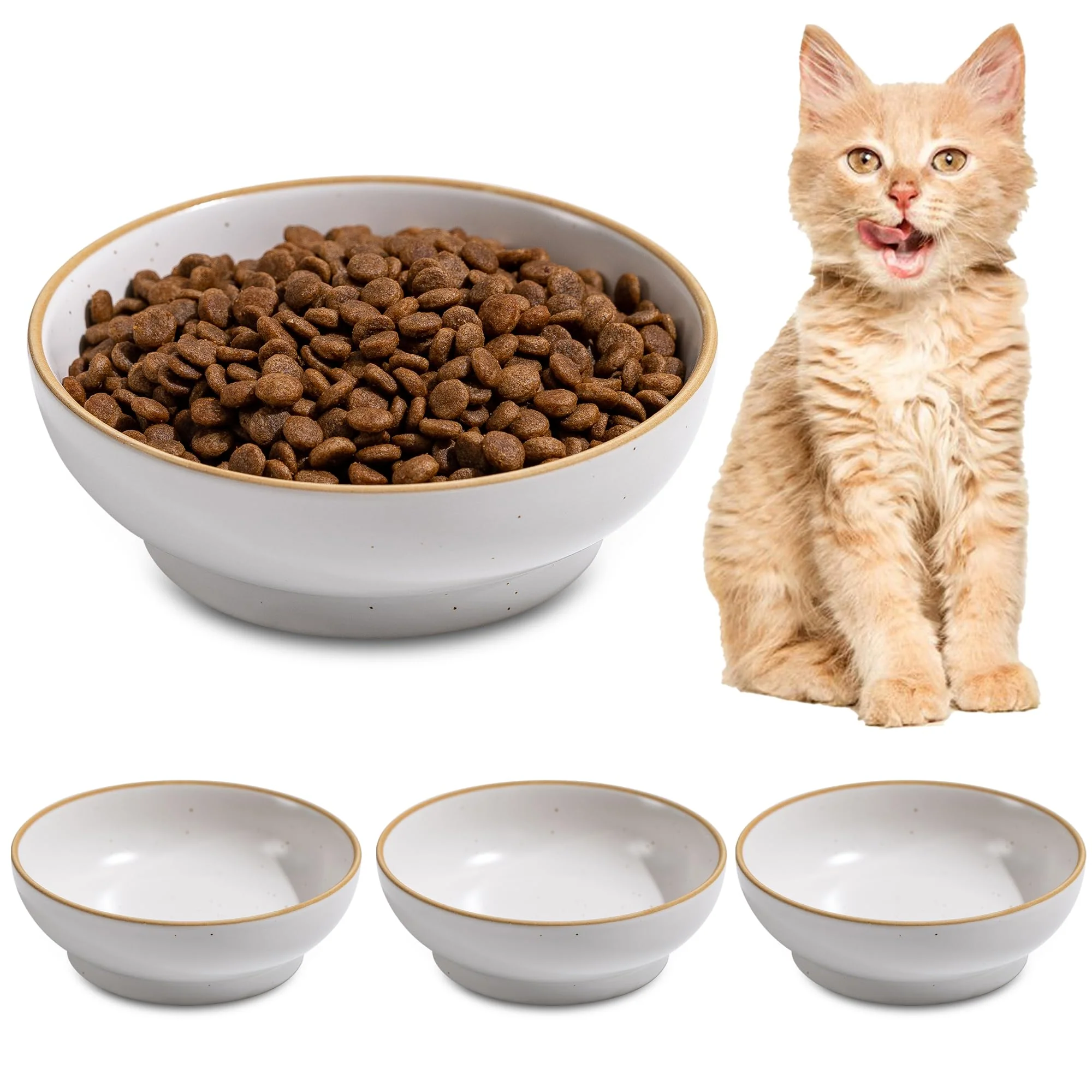 Versatile Caigmo Cat Bowl Set of 3 – 5-Inch Porcelain Ceramic Dishwasher Safe White Recyclable