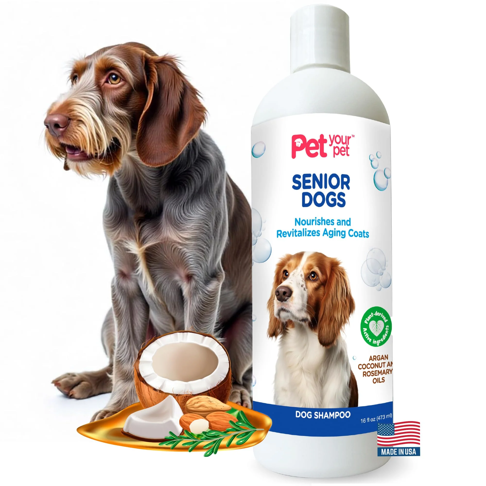 Crafted Pet Your Pet Natural Shampoo for Senior Dogs – Hydrating Argan Coconut Oil 16 oz High-End