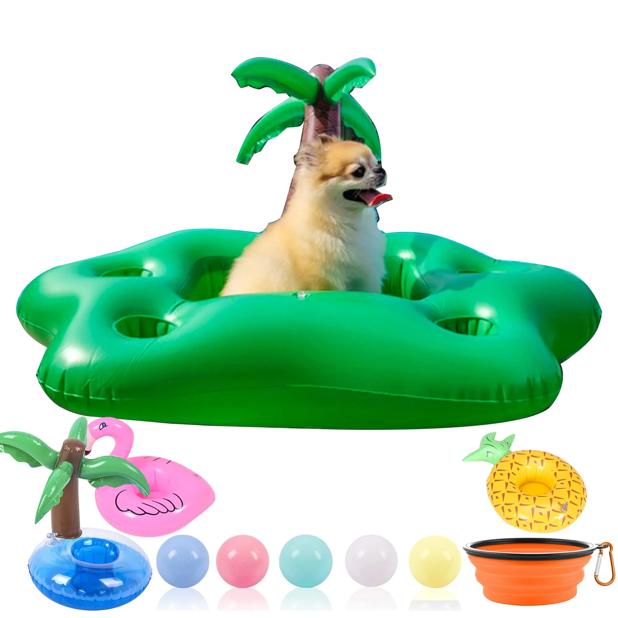 Artisan KUCDBUN Dog Pool Floats Set Coconut Tree Float Drink Holders Collapsible Bowl Soft