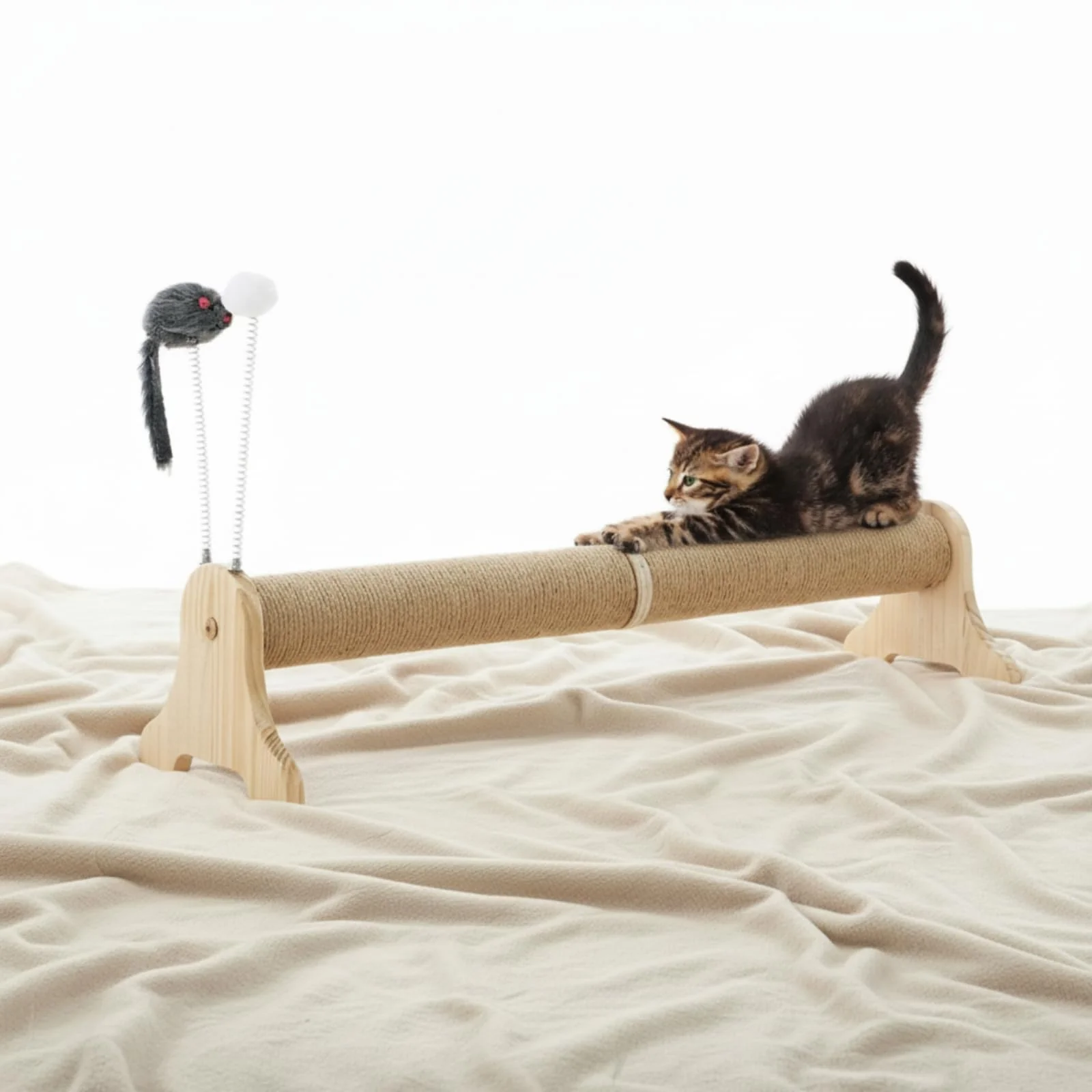 Contemporary Shinylin 30-Inch Horizontal Cat Scratcher with Interactive Toys — Indoor Sisal Wood Post World-Class