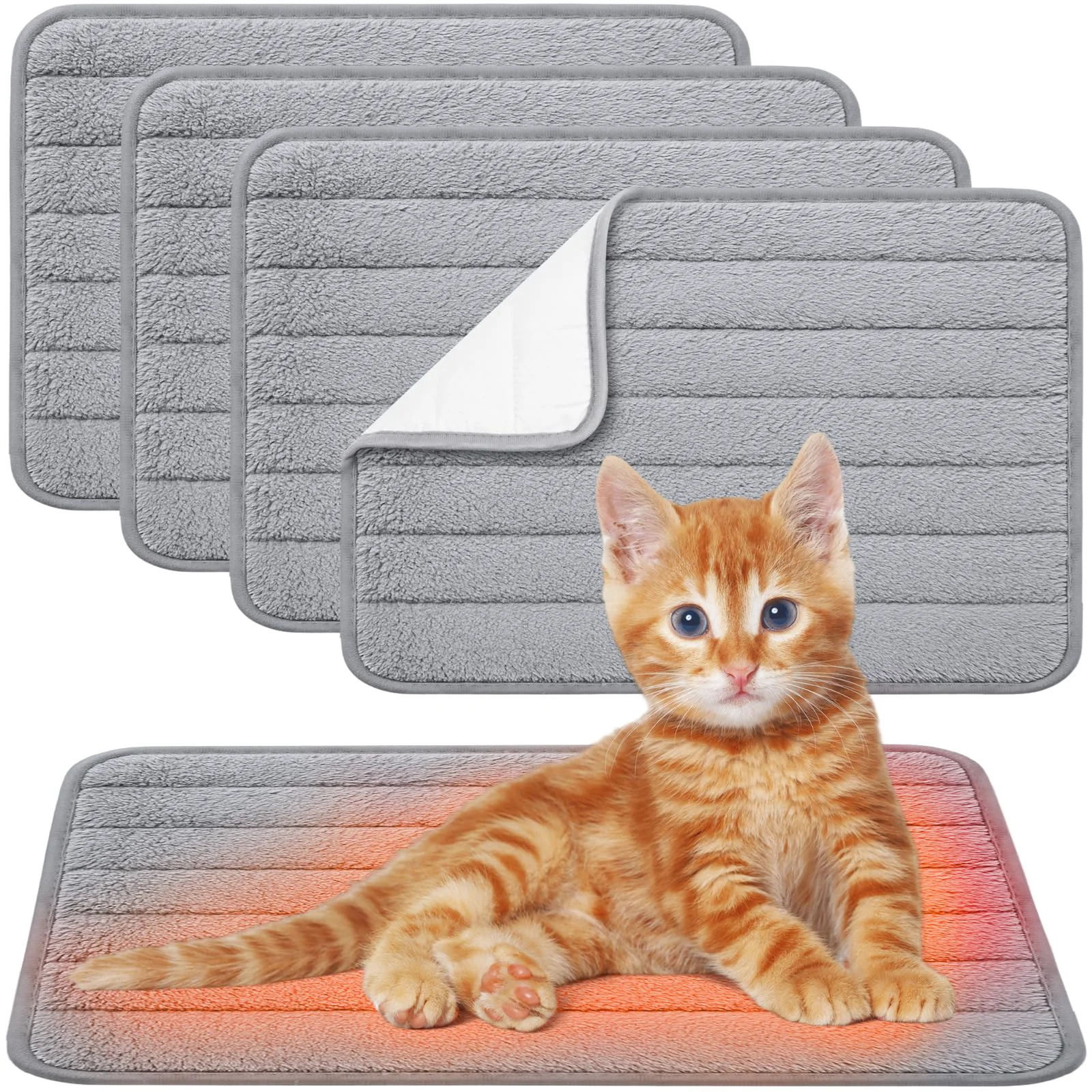 Official AceOrbit 4 Pack Self-Warming Cat Bed Grey 16×20 inch Indoor Pet Mat with Anti-Slip Bottom Flexible