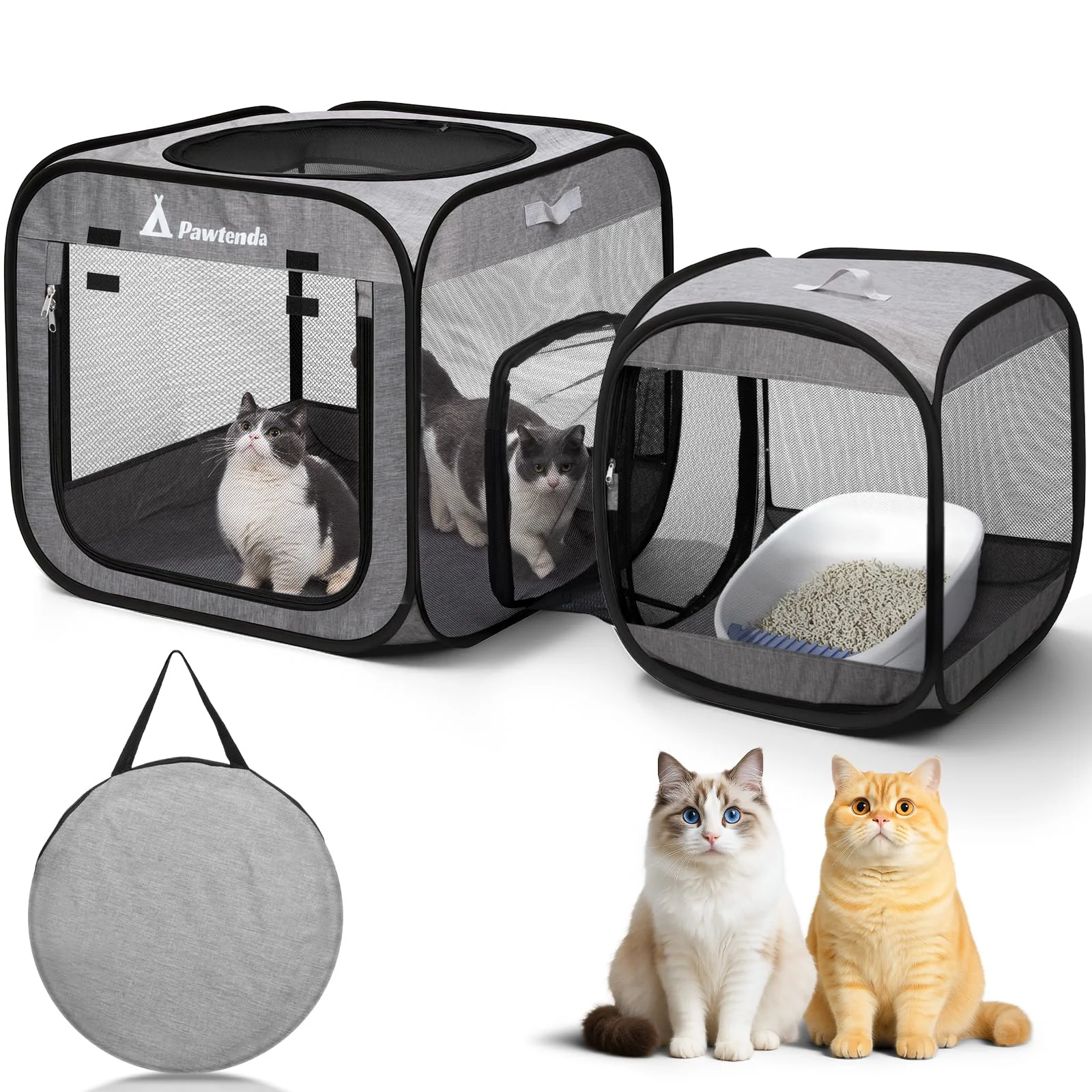 Reliable Pawtenda Portable Cat Playpen – Foldable Indoor Outdoor Cat Cage Grey Optimized
