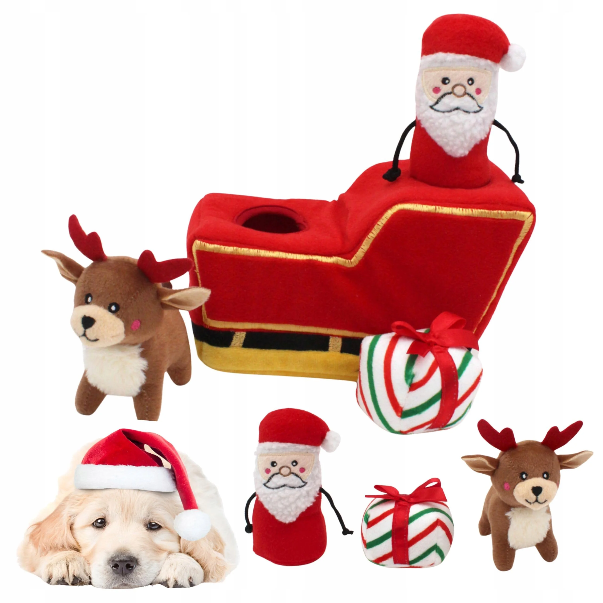 Trendy ZippyPaws Burrow Christmas Dog Toy – Interactive Plush Squeaky Hide Seek Santa s Sleigh Reusable
