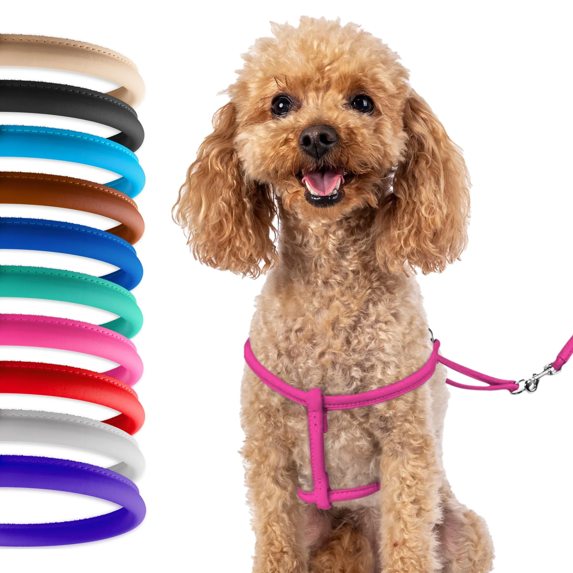 Pure CollarDirect Rolled Leather Dog Harness Small – Step-In Set with Lead Pink Exclusive