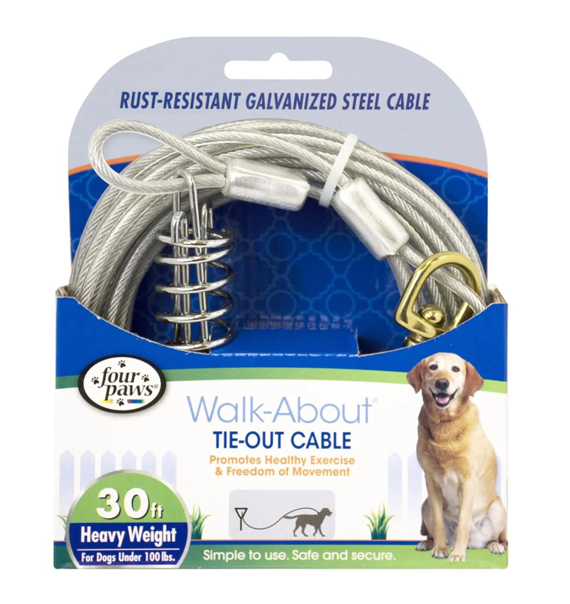 Reliable Four Paws Heavy Weight Tie Out Cable – Silver 30 Feet Outdoor Dog Safety dom Fast