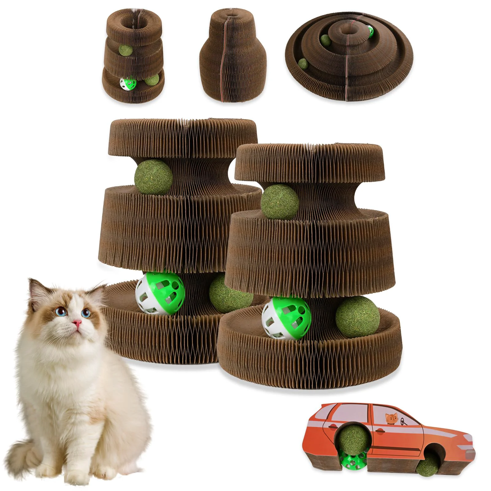 Soft HivaolJoy Cat Toys Interactive Cardboard Scratcher with Catnip Ball 2-Pack — Reversible Scratching Pads Sustainable
