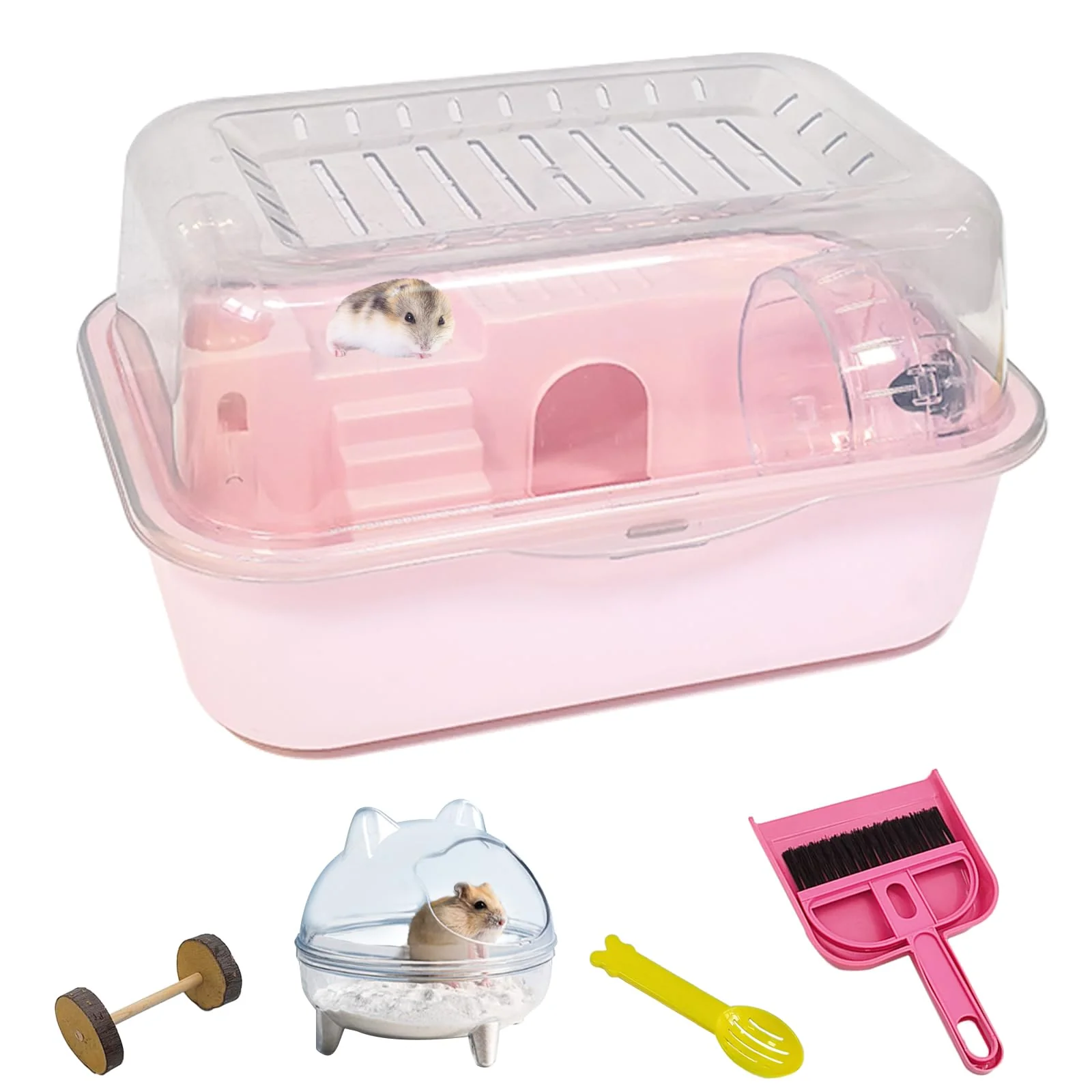 Fashionable Hamiledyi Dwarf Hamster Cage Pink – All-in-One Clear Plastic Cage with Water Bottle Wheel Accessories Clean