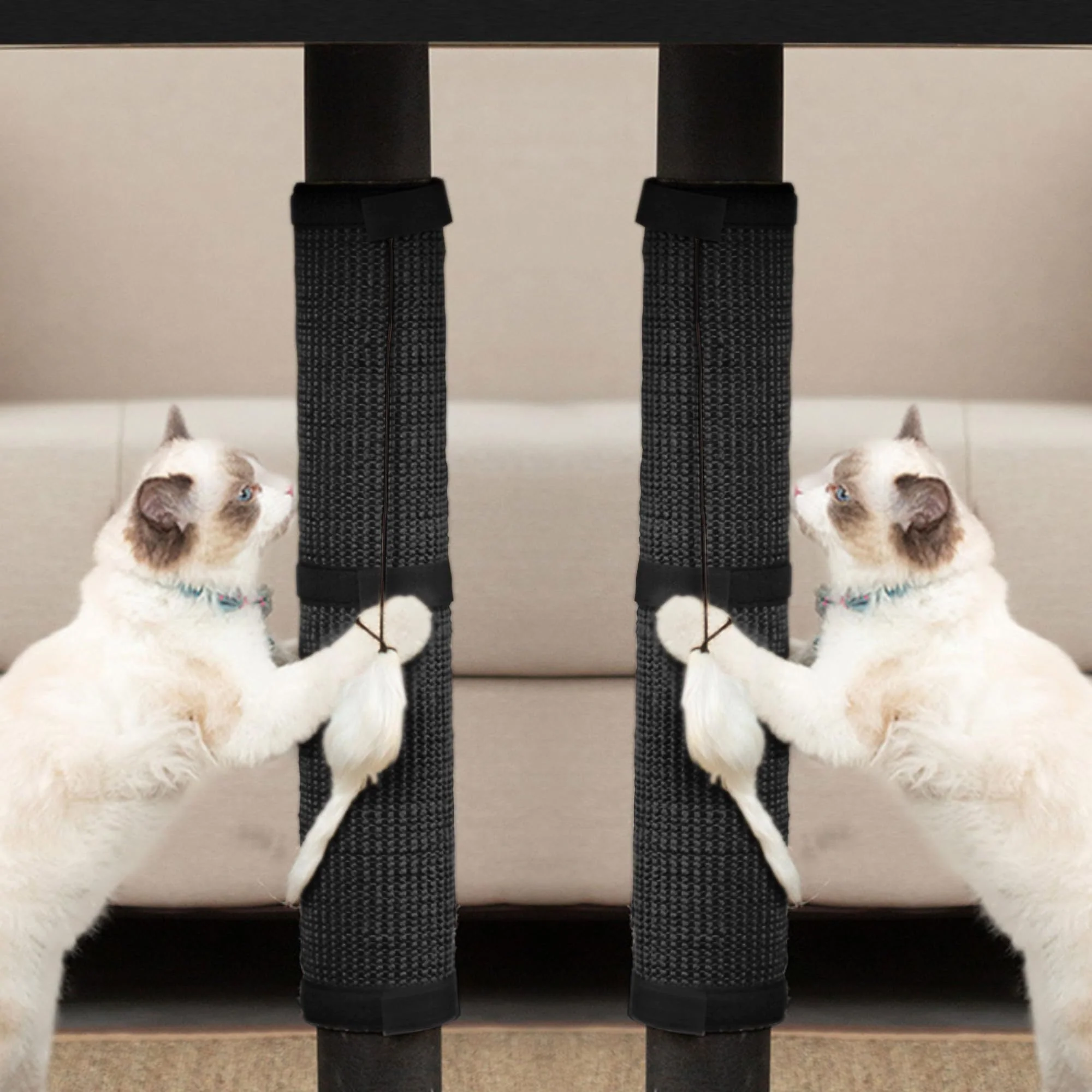 Traditional JanYoo 2-Pack Sisal Cat Scratcher Mats for Table Legs – 19.7 x 9.8 in Black Soft