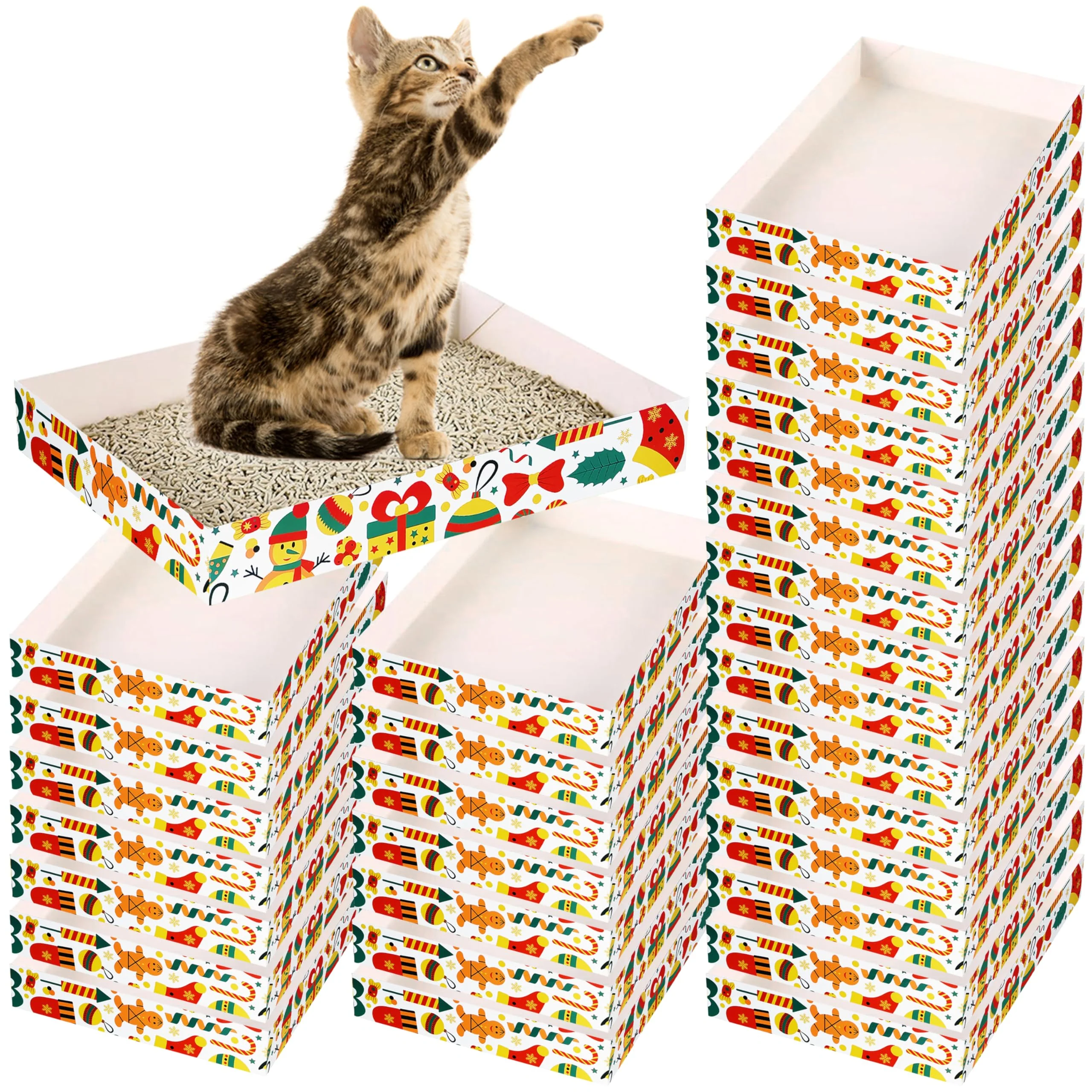Premium Material NICERINC PET 30-Pack Christmas Disposable Cat Litter Box – Foldable Waterproof Low-Entry Portable Green