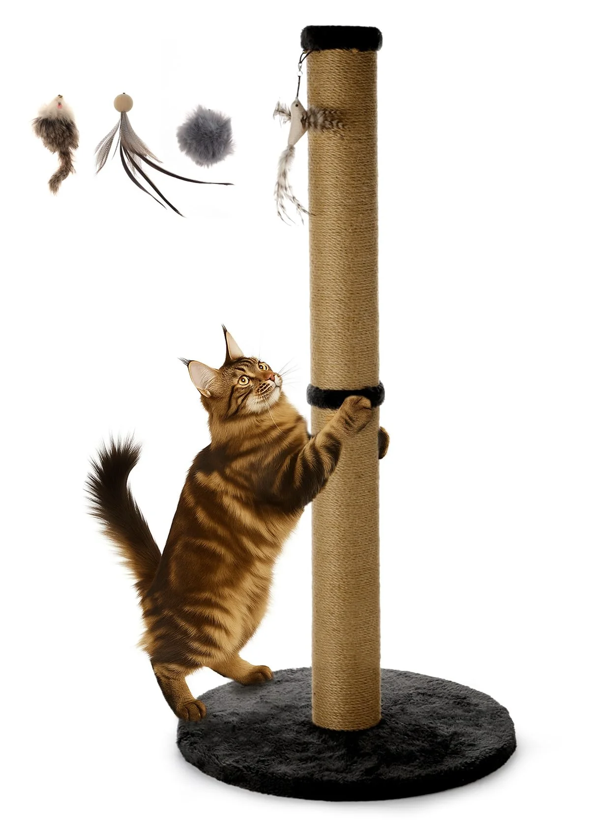 Soft Ewenono 34-Inch Cat Scratching Post – Sisal Rope Plush Base 4 Pendants Authentic