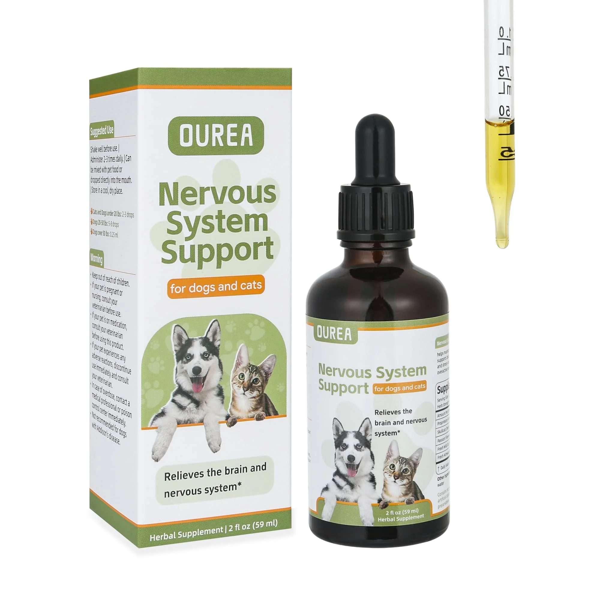 Dependable OUREA Seizure Epilepsy Support for Dogs Cats — Natural Nervous System Drops Clean