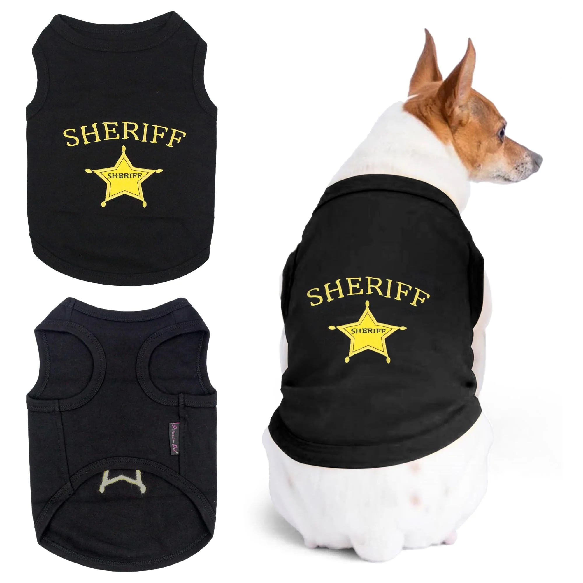 Selected Parisian Pet Sheriff Embroidered Dog T-Shirt – Lightweight Skin-Friendly Sleeveless 2XL User-Friendly