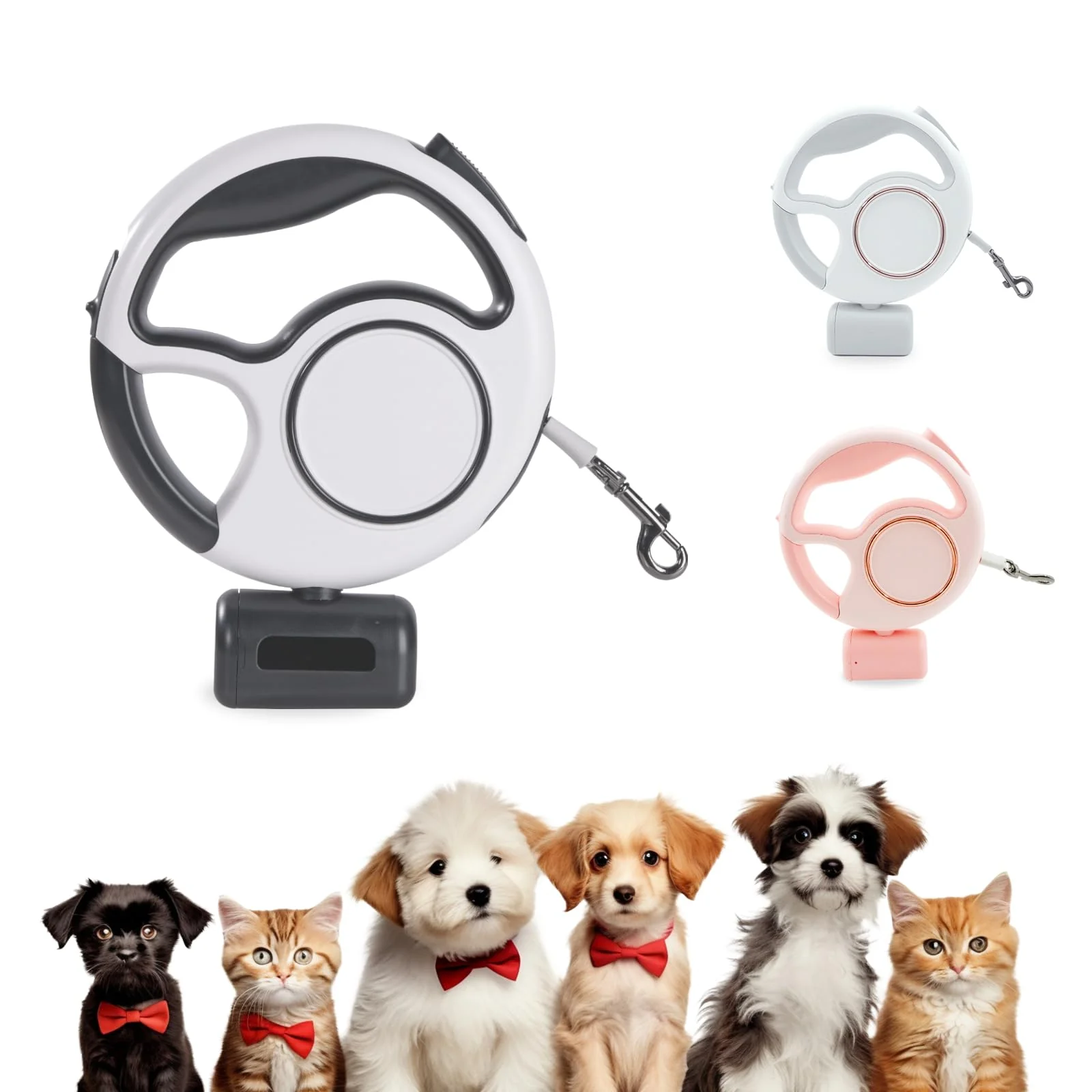 Unique Zividodo 4-in-1 Retractable Dog Leash with LED Light Dispenser Fixed Hanging – 10 ft 90 lbs Authentic