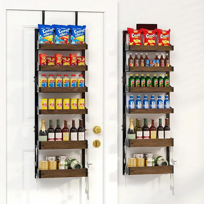 Organic Over the Door Pantry Organizer Storage and Pantry Organization with Hanging Basket – 6-Tier Metal Spice Rack Adjustable Shelves for Kitchen Laundry Room Bedroom Bathroom BlackAbout ThisOverview Selected