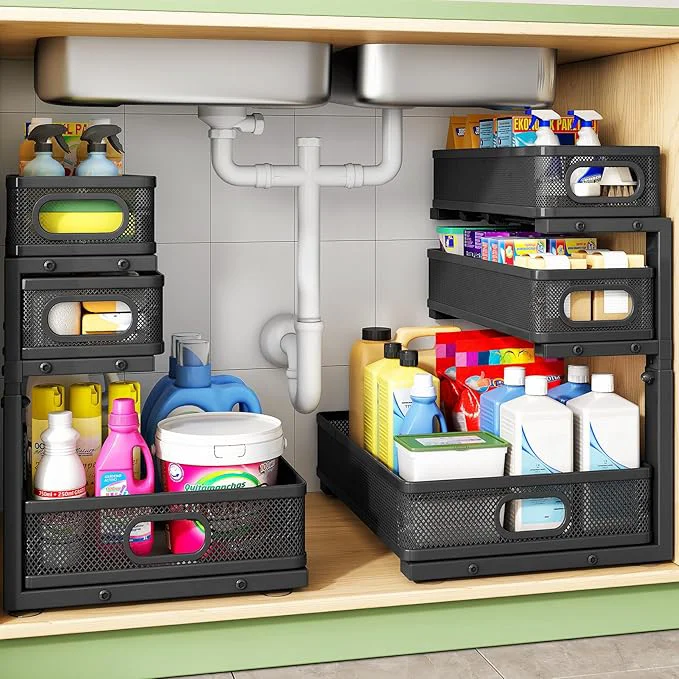 Authentic Kitstorack Under Sink Organizer 2-Pack 3-Tier Height Adjustable Thickened Metal Pull out Cabinet Organizer Shelf Slide out Storage Drawer Rack for Bathroom Kitchen Pantry Home Laundry OrganizationAbout This Reliable