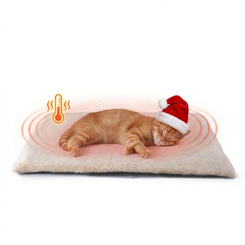 Certified FunFurry Self-Warming Cat Bed – Ivory 24×18 Extra Soft Flannel Authentic