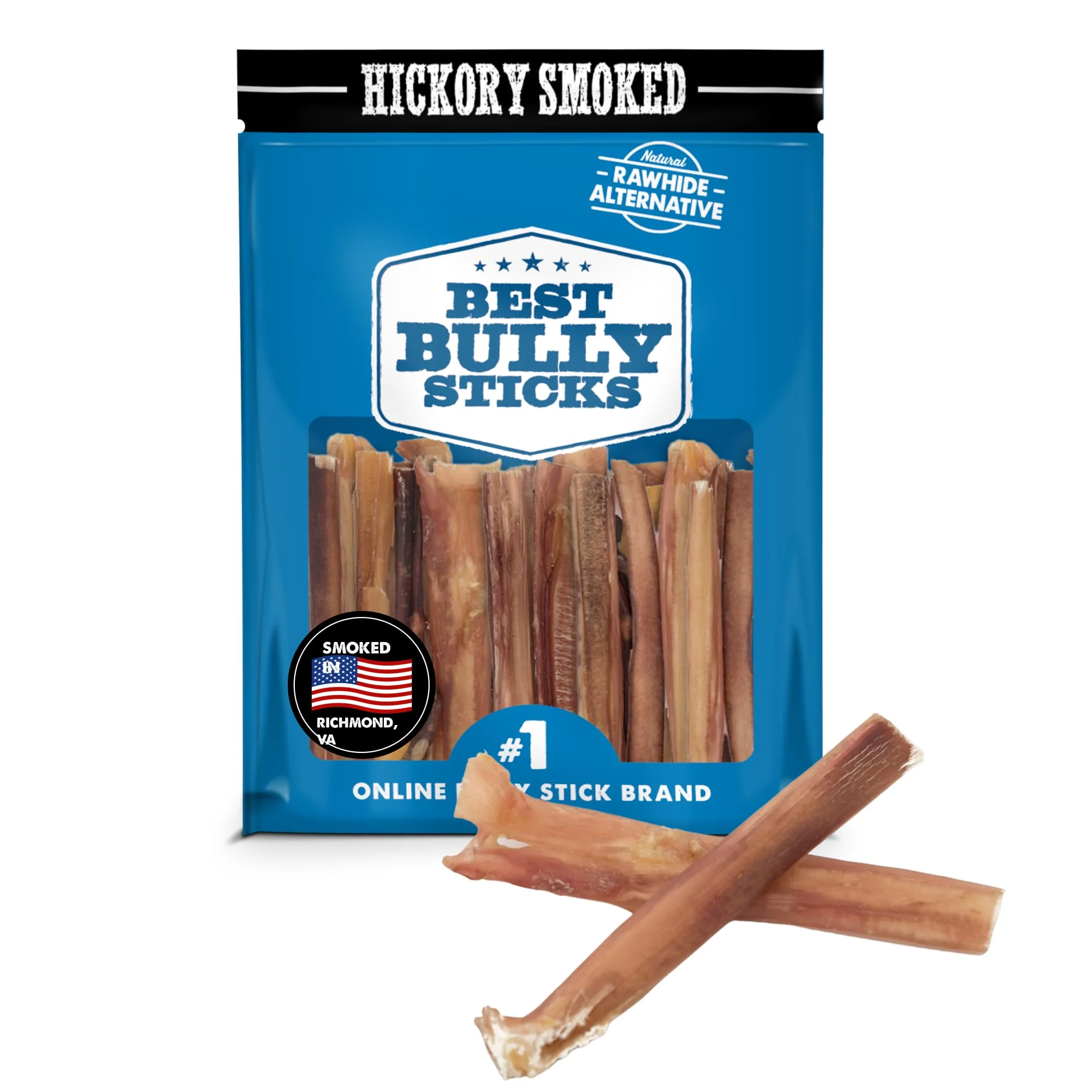 Advanced Bully Sticks Hickory Smoked 4 Inch Bully Sticks – 8 oz Natural Odor- No Additives Efficient