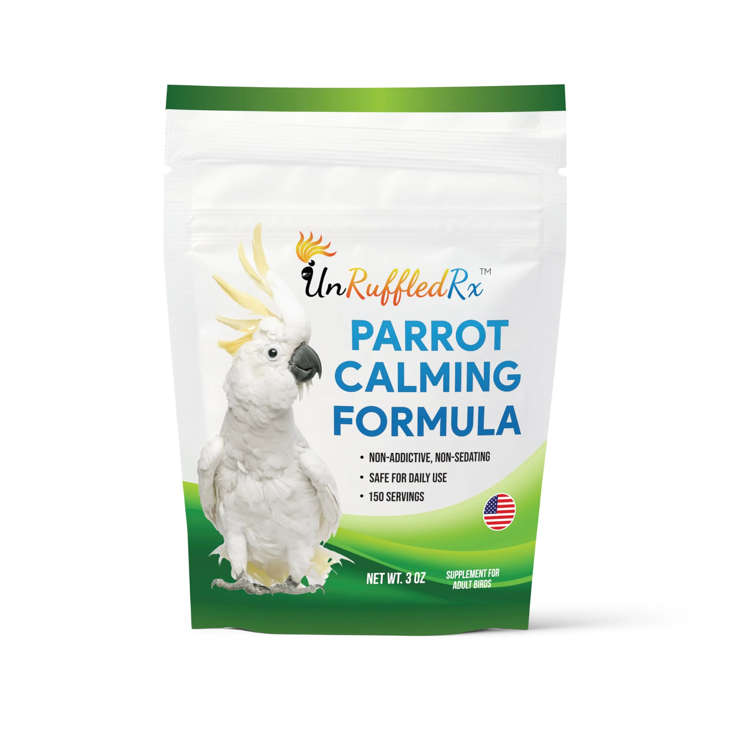 Verified UnRuffledRx Calming Formula for Parrots – Non-Sedating Daily Support USA Made Elegant