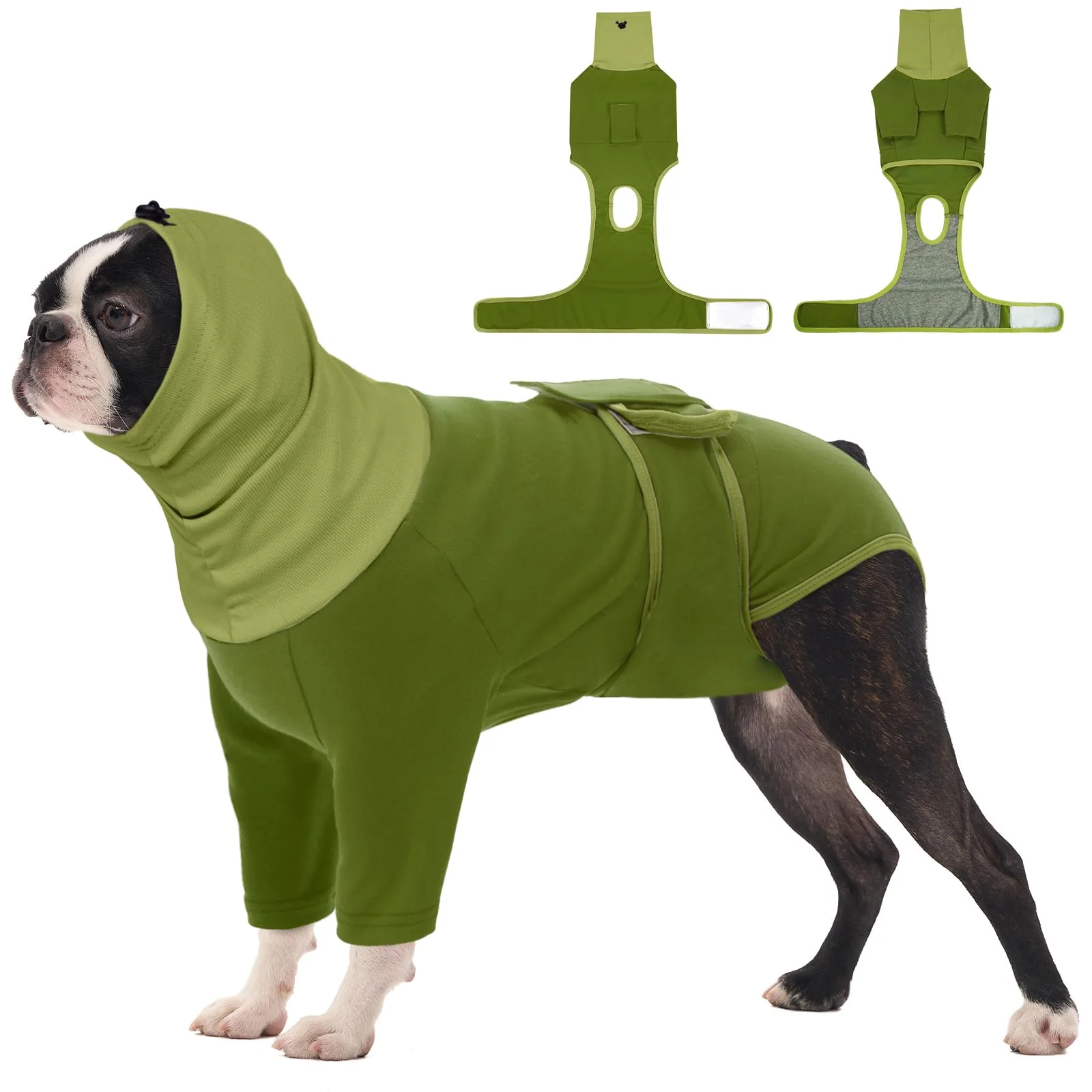 Authentic FUAMEY Dog Recovery Suit Green Turtle Neck – Post-Op Protection E-Collar Minimalist