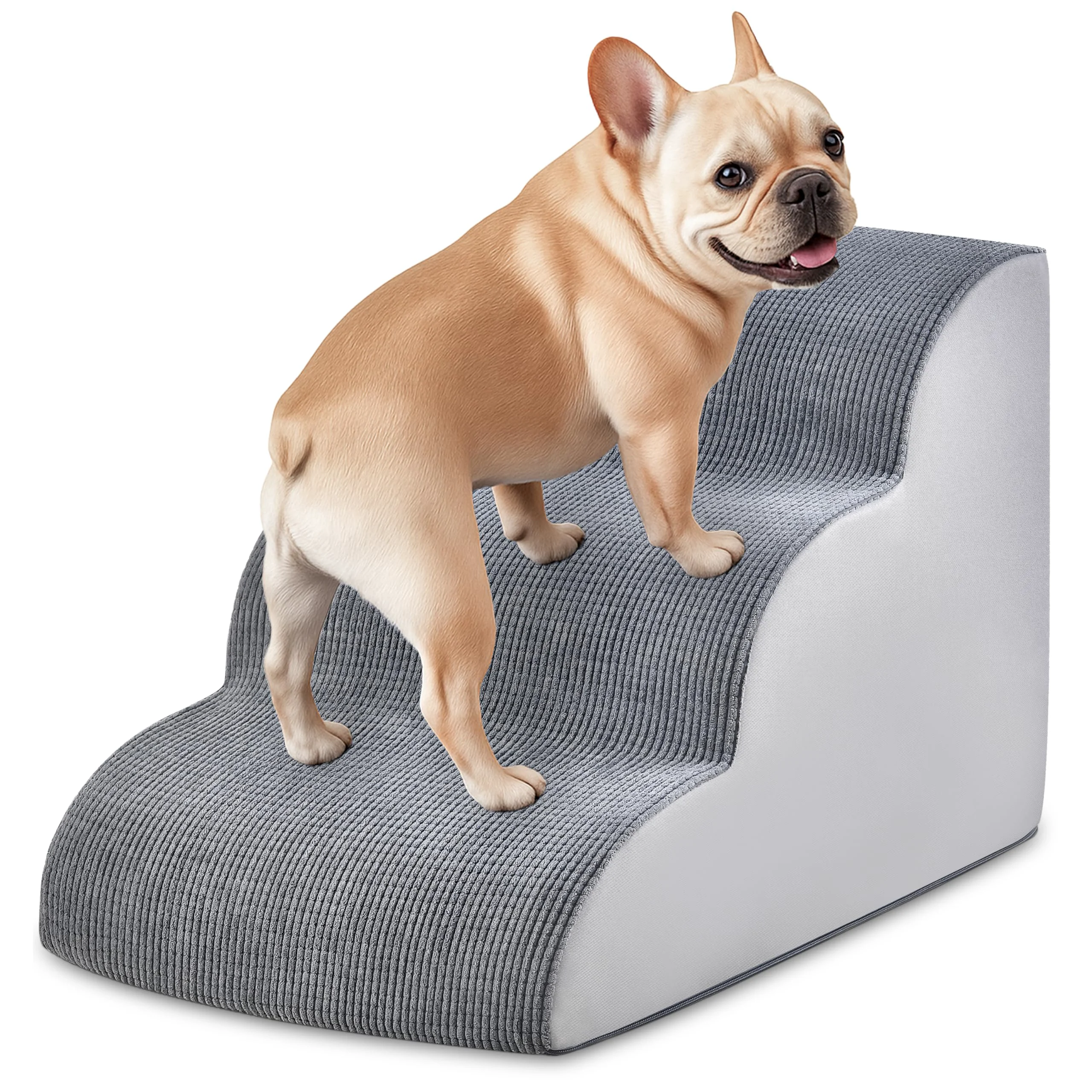 Verified MYAXBD Dog Stairs for Small Dogs — 3–5 Step Curved Ramp 15.7 H Foam Cushioned Non-Slip Premium Material