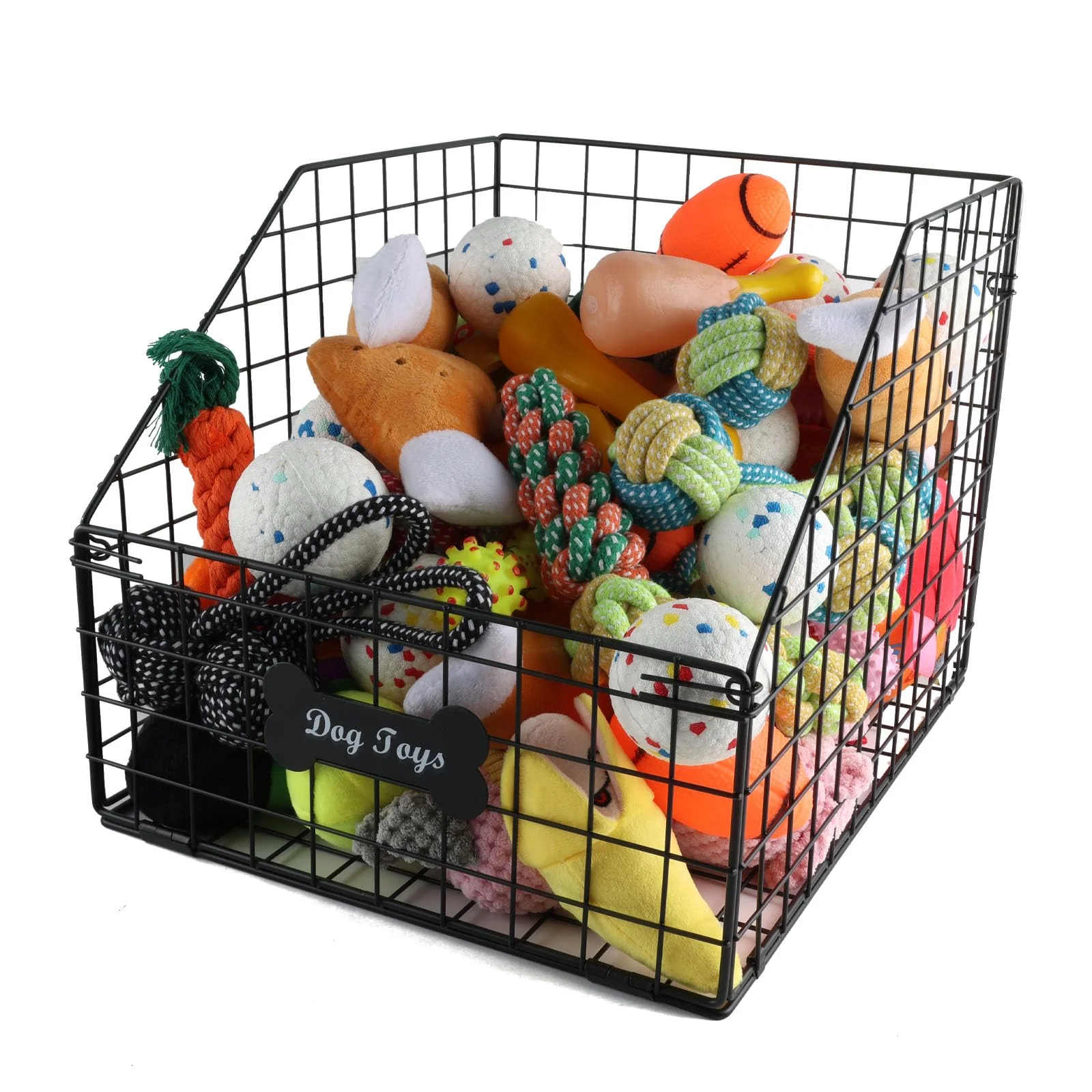 Traditional Geyecete Dog Toy Basket – Sturdy Wire Trapezoid Toy Organizer Collapsible Minimalist