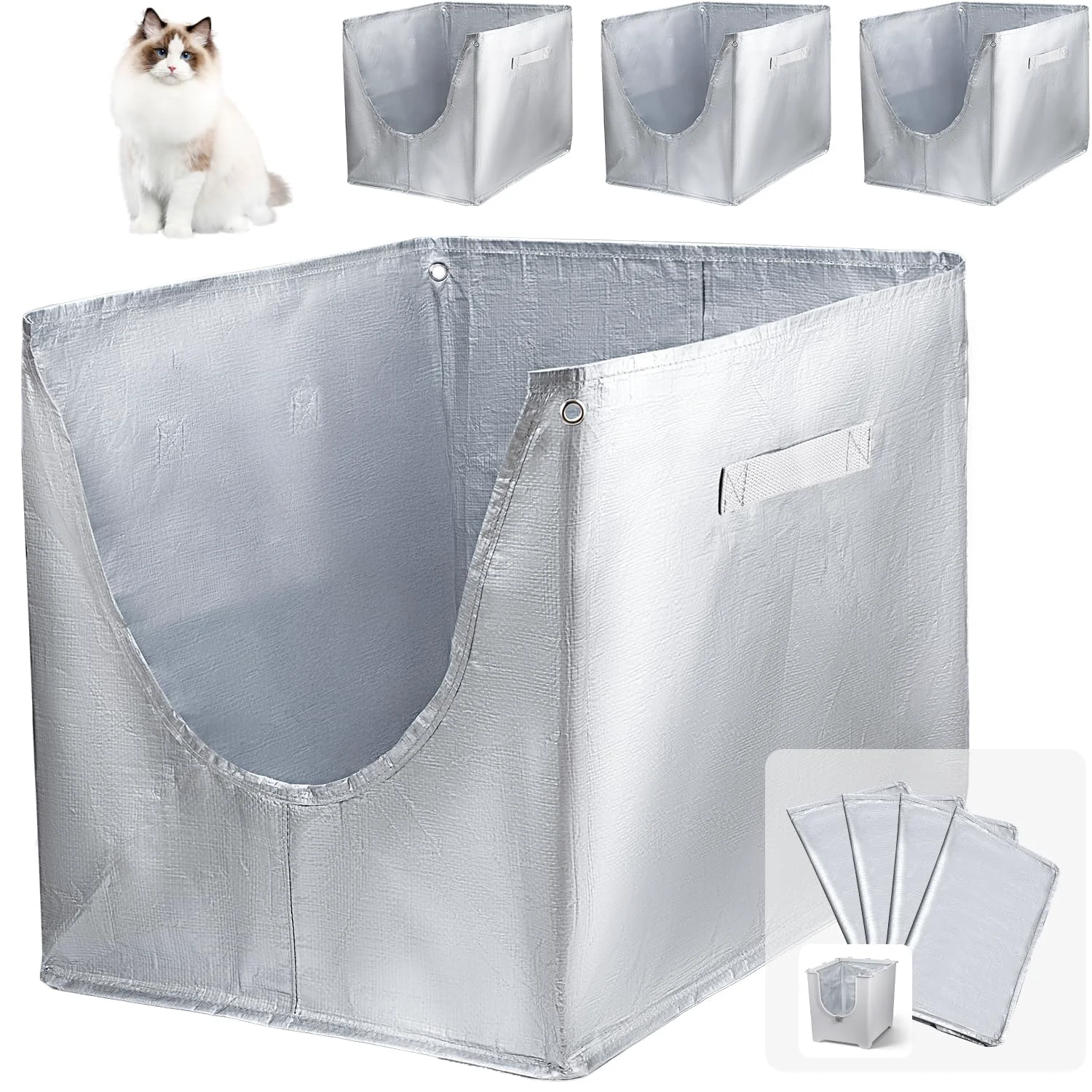 Detailed HIREGIGI 4 Pack Liner F for Modkat Flip Type F – Reusable Litter Box Liners with Handles Solid