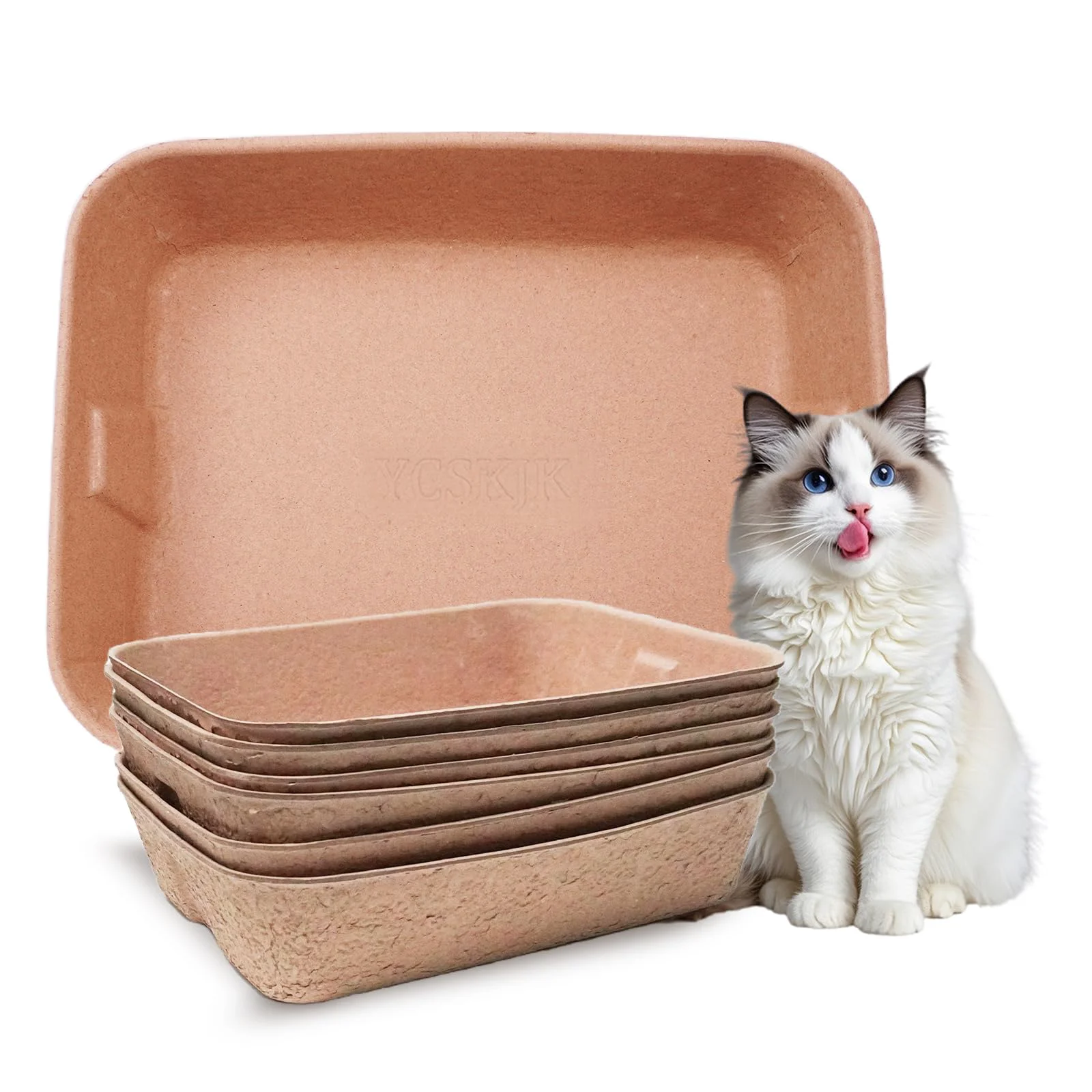 Sustainable YCSKJK Disposable Cat Litter Box – Sturdy Leak-Resistant Extra Thick Large 16.2×12.6×3.9 inches 6-Pack Lightweight